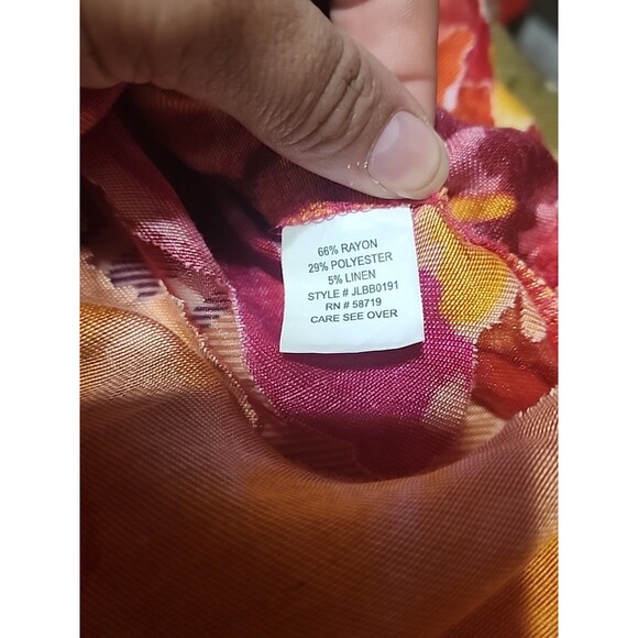 Choices Women’s M Multicolor Floral Button Up Blouse Roll Tab Sleeve - Picture 6 of 7